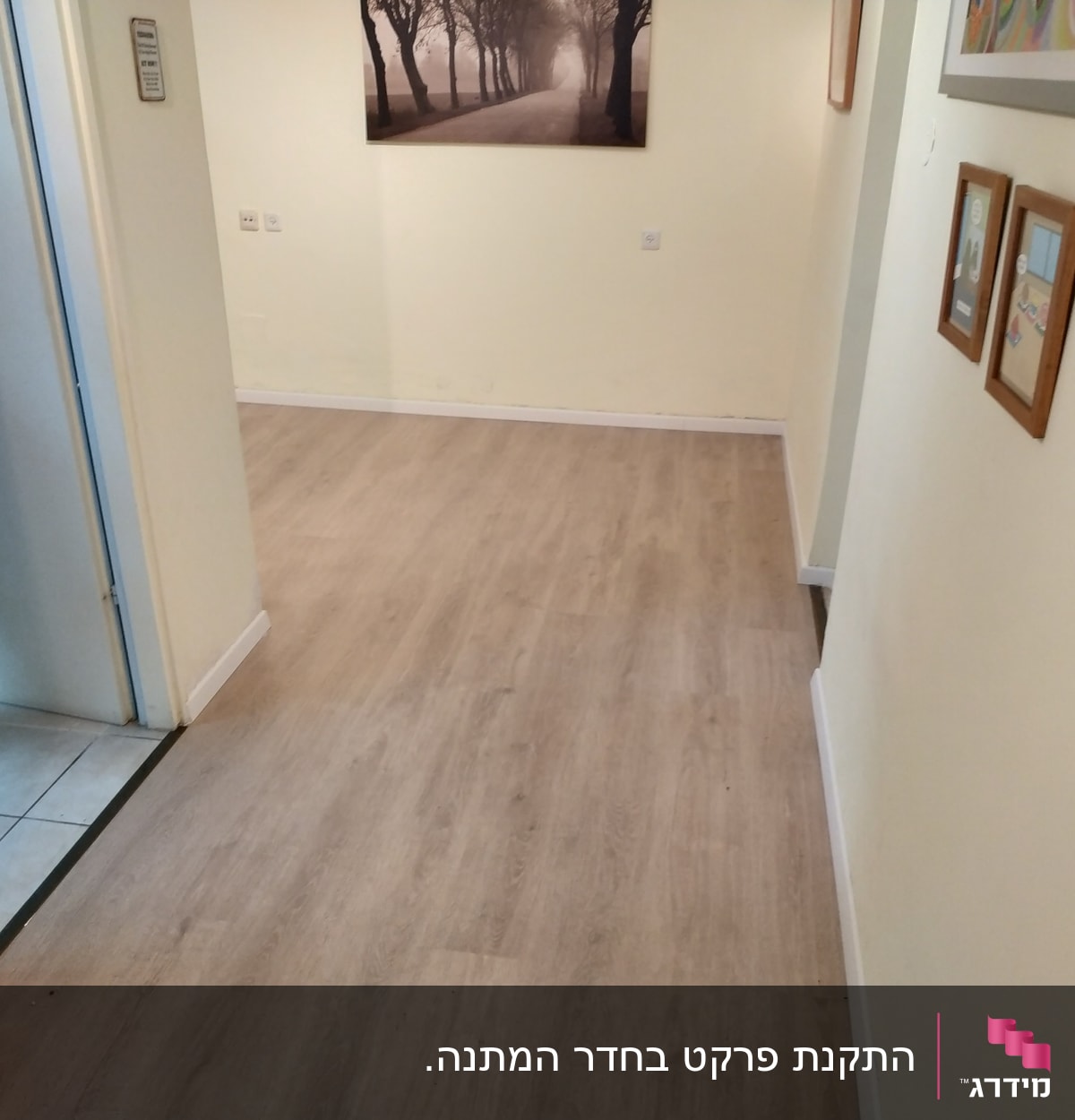 רצפת פרקט עץ בהירה במסדרון פנימי